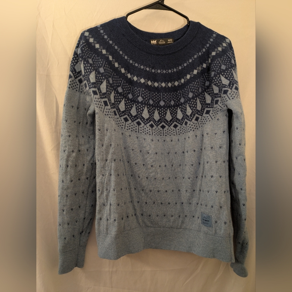Helly Hansen Blue Crewneck Sweater with Nordic Design Sz. M